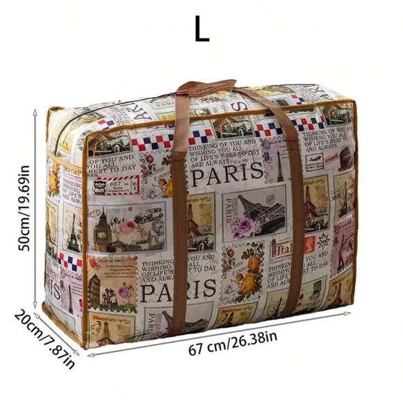 Paris Theme Dark Brown Travel Bag with Strong Zipper and Handle Space Moving New - Picture 1 of 2